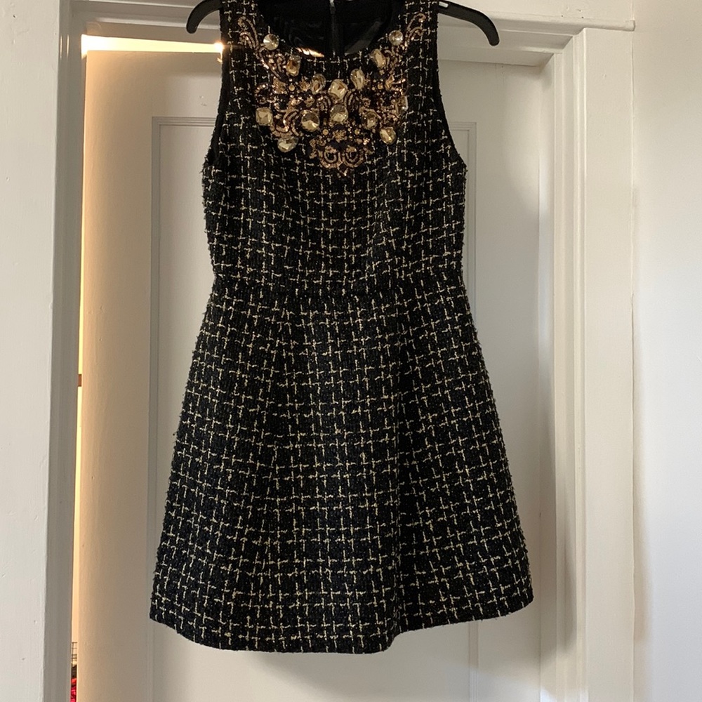 NWT black and gold Alice and Olivia fit and flare dress
